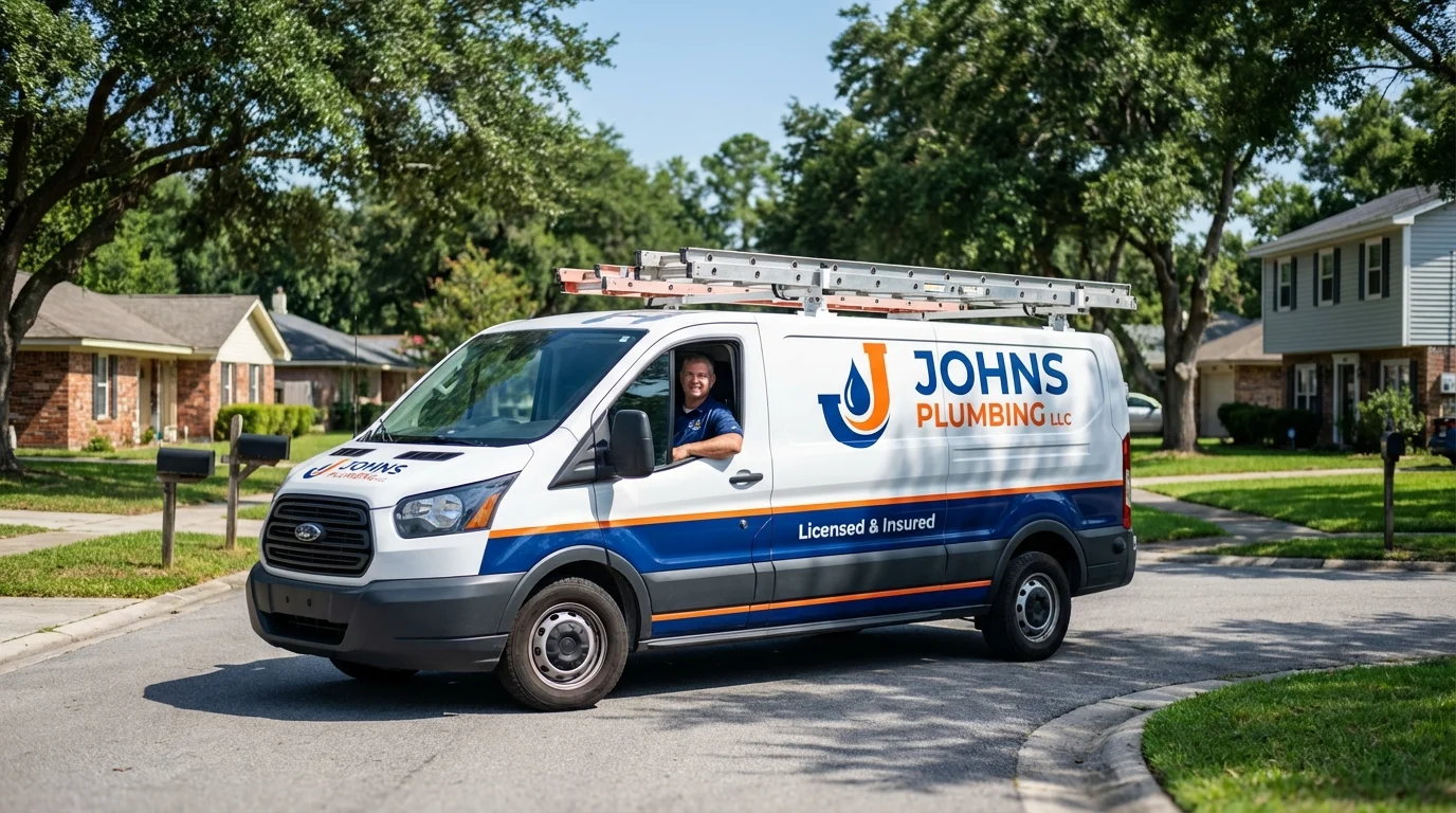 Johns Plumbing LLC service van in Surrey, ND