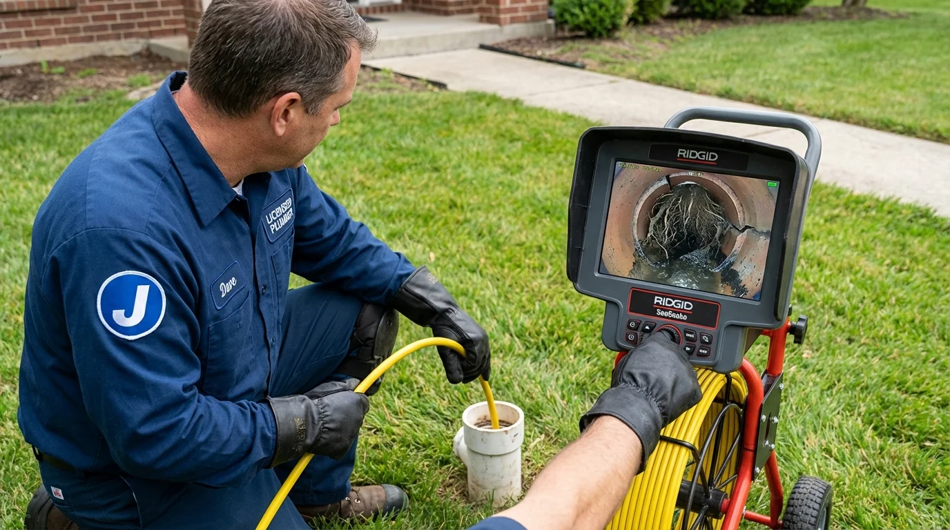 Sewer camera inspection being performed by Johns Plumbing LLC in Surrey