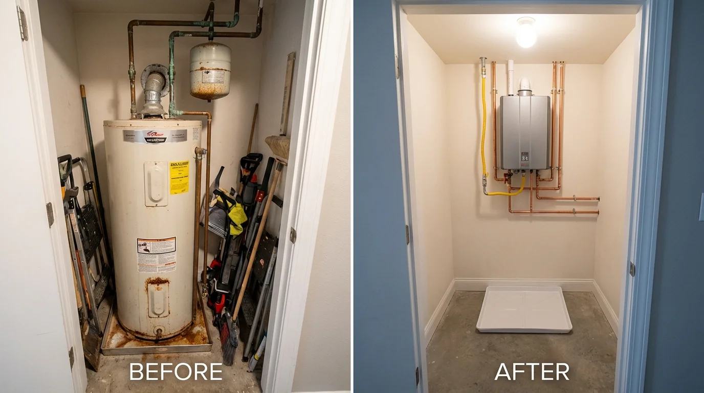 Tank water heater versus wall-mounted tankless unit comparison for Surrey, ND homeowners